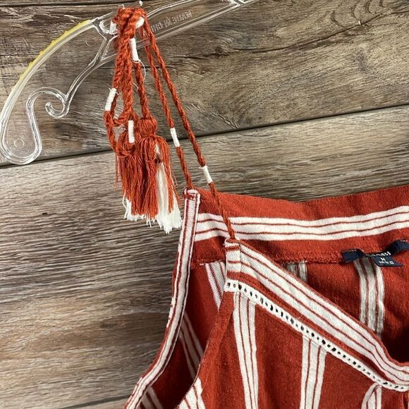 KIABI Ladies Tassel String Strap Tank Cotton Linen Flax Top Shirt Size Medium - Picture 4 of 10